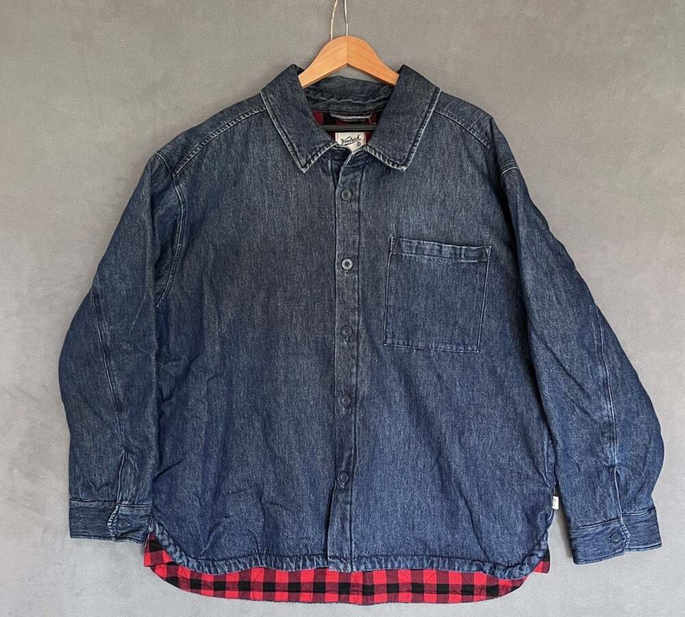 Woolrich Target Mens XL Quilted Denim Shacket Shirt Jacket Buffalo Plaid Lined